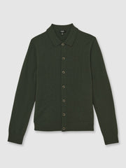 Men Wool V-Stitch Button-Through Cardigan in Forest Green
