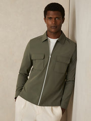Men Technical Zip-Through Overshirt in Green