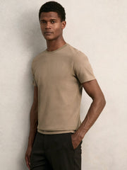 Men Cotton Crew Neck T-Shirt in Light Taupe Brown