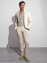Men Linen-Cotton Slim-Fit Suit Trousers in Stone