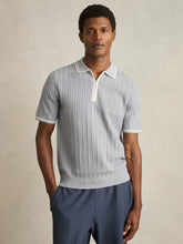 Men Micro-Cable Half-Zip Polo Shirt in Soft Blue
