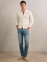 Men Wool V-Stitch Button-Through Cardigan in Off White