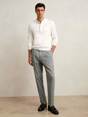 Men Cotton Concealed Placket Polo Shirt in White