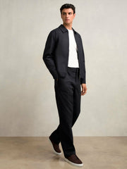 Men Lyocell-Cotton Zip-Through Twill Jacket in Navy