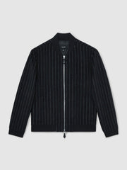 Men Wool-Blend Chalk-Stripe Bomber Jacket in Navy