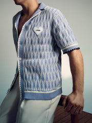Men Tom Daley Wave-Knit Shirt in Soft Blue/White