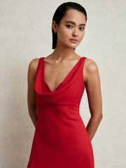 Women Cowl-Neck Sleeveless Maxi Dress in Red