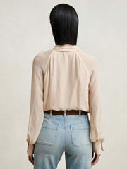 Women Silk Blend Chiffon Tie-Neck Blouse in Pale Pink