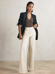 Women Petite Patch-Pocket Flared Jeans in Ecru