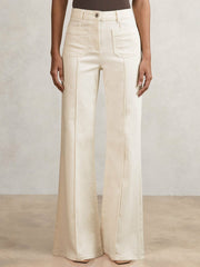 Women Petite Patch-Pocket Flared Jeans in Ecru
