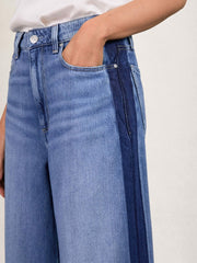 Women Paige Side Stripe Wide Leg Jeans in Navy/Blue Stripe