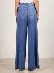 Women Paige Side Stripe Wide Leg Jeans in Navy/Blue Stripe