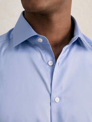 Men Slim Fit Slim-Fit Cotton-Sateen Shirt in Mid Blue