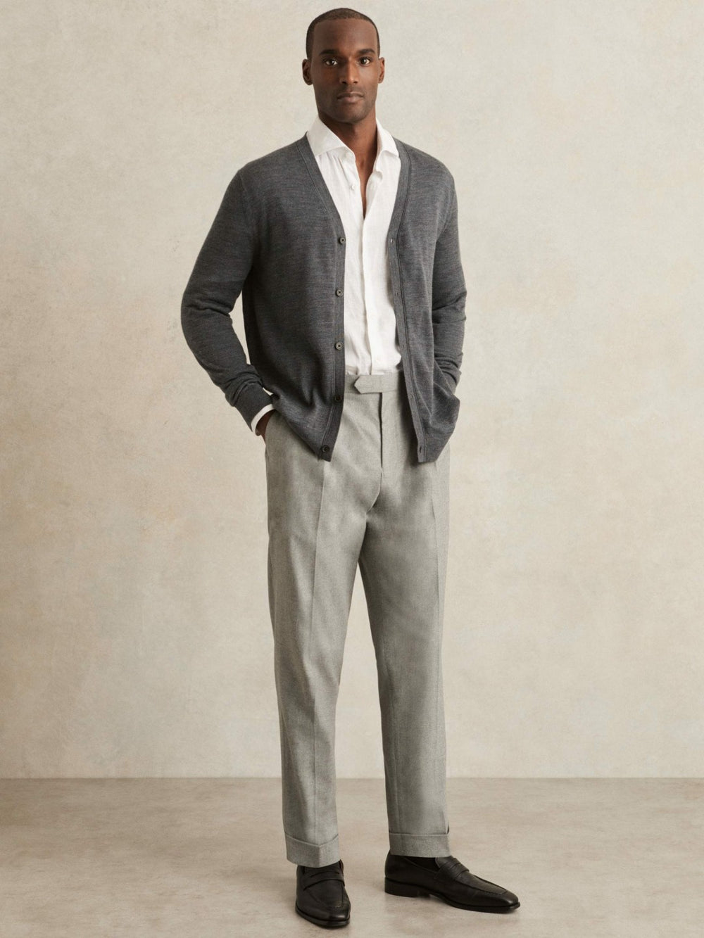 Men Regular Fit Herringbone Trousers With Cotton in Grey
