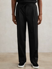 Men Relaxed-Fit Twill Drawstring Trousers in Black