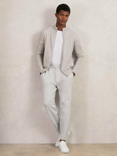Men Merino Wool Zip Through Cardigan in Wicker Brown Melange