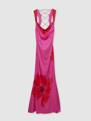 Women Good American Satin Floral Maxi Dress in Pink