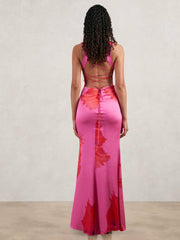 Women Good American Satin Floral Maxi Dress in Pink