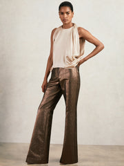 Women Silk Draped Sleeveless Top in Champagne Neutral