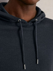 Men Merino Wool Drawstring Hoodie in Midnight Navy