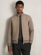 Men Hybrid Quilt and Knit Zip-Through Jacket in Taupe Brown