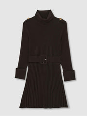 Children & Baby 3-9 yrs Rib-Knit Roll-Neck Belted Dress in Chocolate