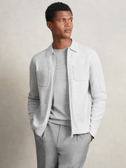 Men Four-Pocket Zip-Through Cardigan in Soft Grey