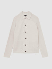 Men Button-Through Ribbed-Sleeve Shirt in Oatmeal Brown