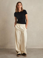 Women Petite Side-Stripe Wide-Leg Trousers in Cream