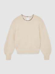Women Wool-Blend Necklace-Trim Jumper with Cashmere in Cream