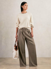 Women Wool-Blend Necklace-Trim Jumper with Cashmere in Cream