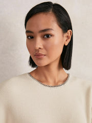 Women Wool-Blend Necklace-Trim Jumper with Cashmere in Cream