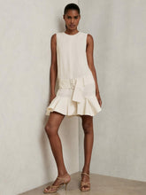 Women Ruffle Hem Belted Mini Dress in Ivory