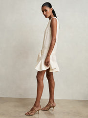 Women Ruffle Hem Belted Mini Dress in Ivory