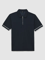 Men Textured Half-Zip Tipped Polo Shirt in Navy