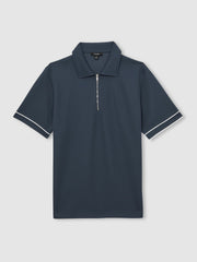 Men Textured Half-Zip Tipped Polo Shirt in Airforce Blue