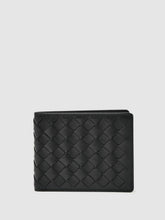 Men Leather Large Lattice-Effect Wallet in Black