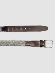 Men Webbing Belt With Leather Trim in Soft Grey