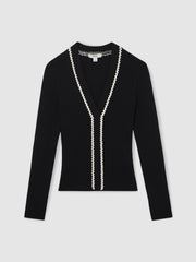 Women Craft-Stitch Rib-Knit Top in Navy/White