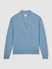 Women Cashmere V-Neck Jumper in Blue