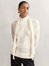 Women Wool Scarf-Tie Draped Jumper in Cream