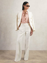 Women Twill Button-Tab Flared Trousers With Wool in White