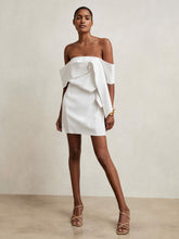 Women Sculptural Off-Shoulder Mini Dress in Ivory