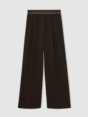 Women Petite Wide-Leg Contrast-Waistband Trousers in Chocolate Brown