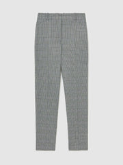 Women Check Slim-Fit Suit Trousers in Grey
