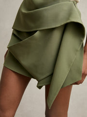 Women Sculptural Mini Skirt in Green