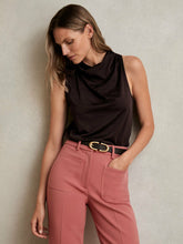 Women Cotton-Blend Cowl-Neck Sleeveless Top in Plum Purple