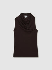 Women Cotton-Blend Cowl-Neck Sleeveless Top in Plum Purple