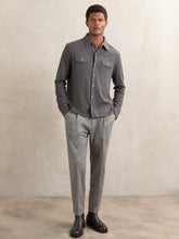 Men Cotton-Cashmere Western Knitted Shirt in Charcoal Grey