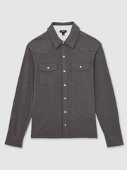 Men Cotton-Cashmere Western Knitted Shirt in Charcoal Grey